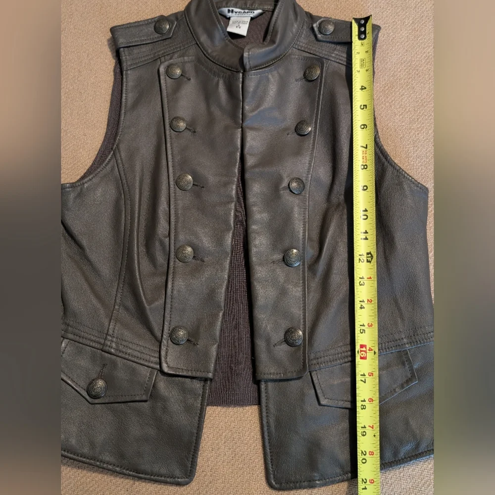 Nygard Collection Brown Leather Steampunk Style Vest Hook Closure Button Detail - Picture 14 of 14